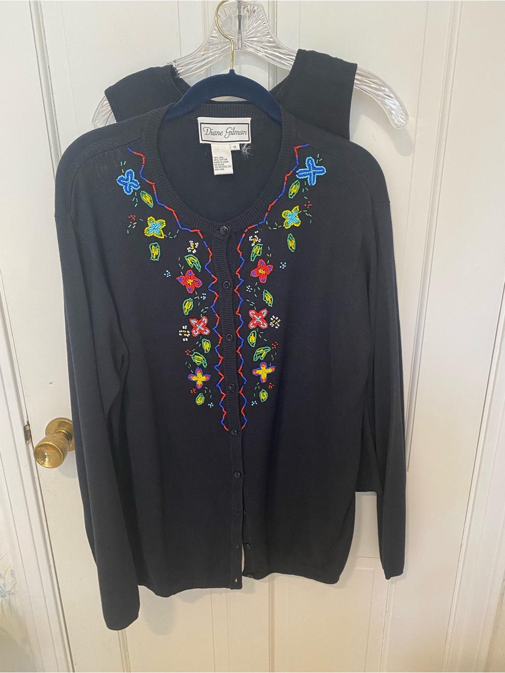 Diane Gilman Embroidered Button-Up Sweater matching tank 1X